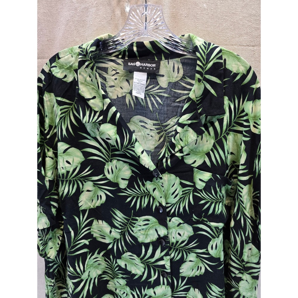 Sag Harbor Woman Vintage 90s Tropical Palm Leaf Print Rayon Shirt Green 3X - Picture 3 of 7
